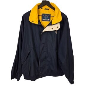Members Only Jacket Mens L Full Zip Lightweight‎ Navy Blue Yellow Casual